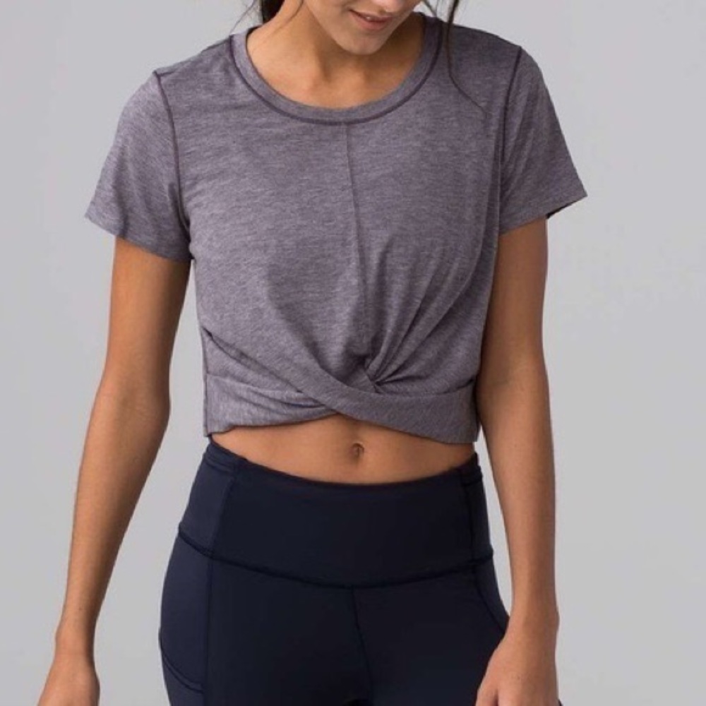 Lululemon cropped twist front tee grey size 2